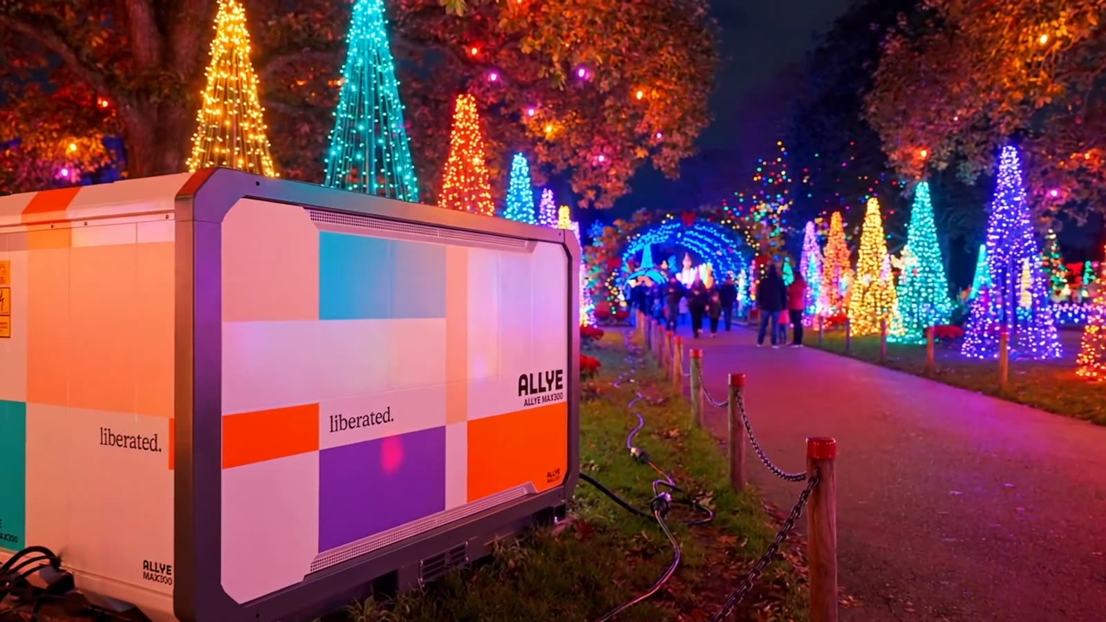 Allye MAX battery powering an illuminated light trail event at night