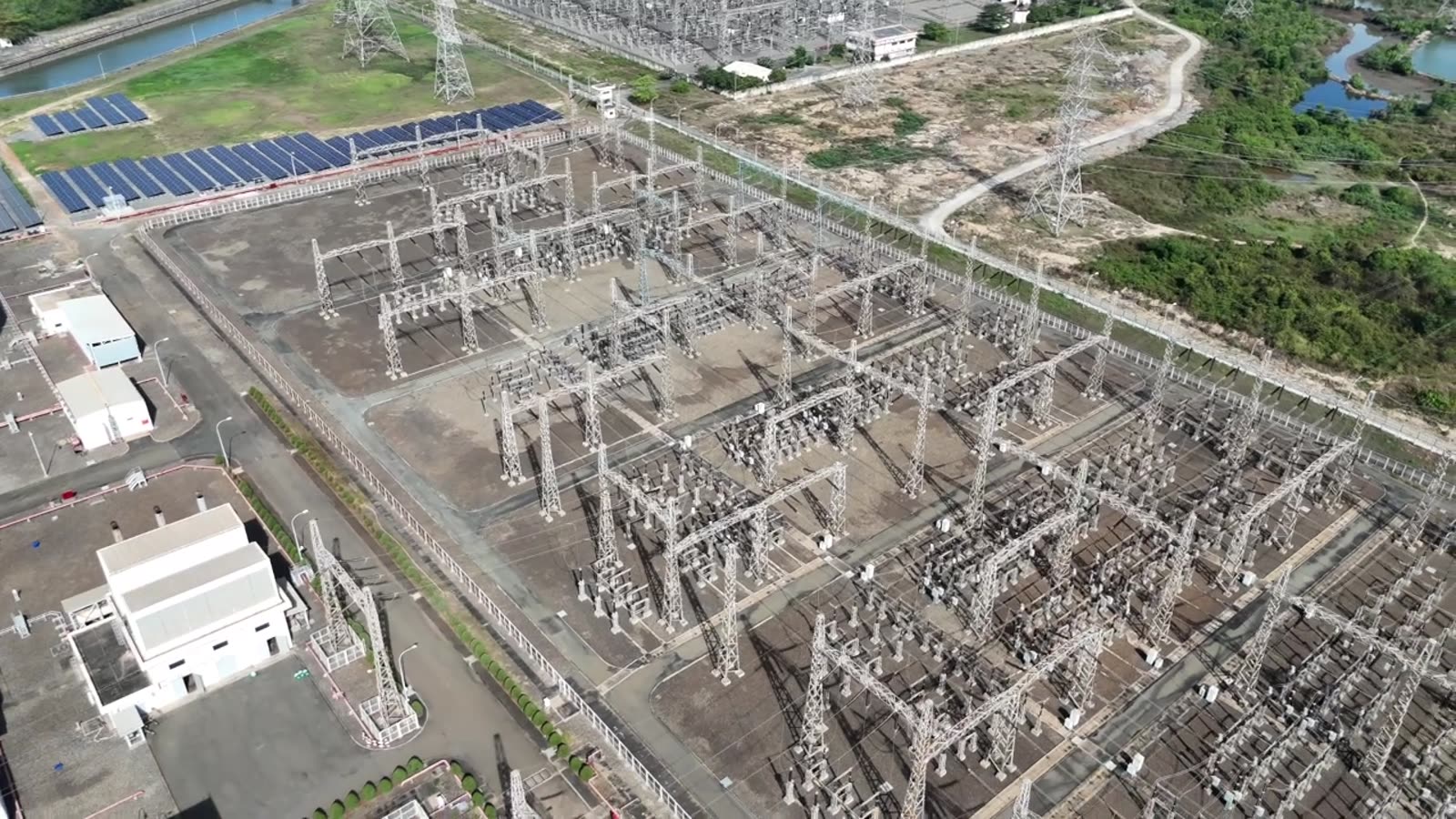 Aerial view of an electricity substation